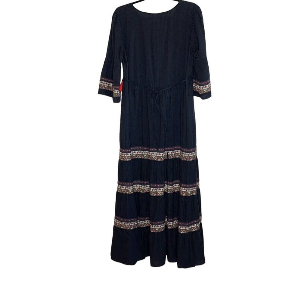 Jets by Jessika Allen Black Embroidered Lace Up Boho Tiered Maxi Dress Size 8 - Picture 3 of 7